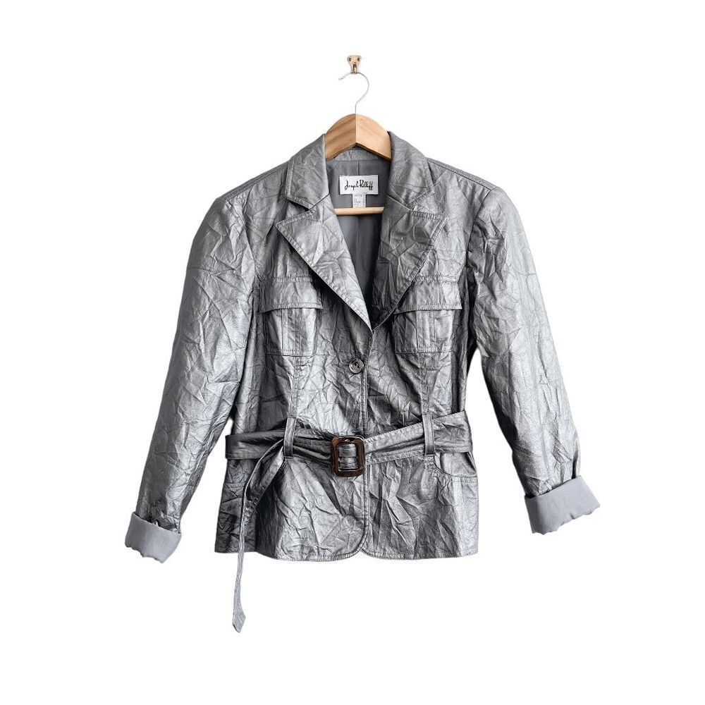 Joseph Ribkoff Silver Leather Belted Jacket